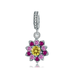 925 Sterling Silver Pink Flower Bead Charm Fits Pandora Charm Bracelet Pendant