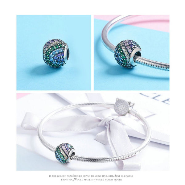 925 Sterling Silver Rainbow Zircon Bead Charm Fits Pandora Charm Bracelet Pendant