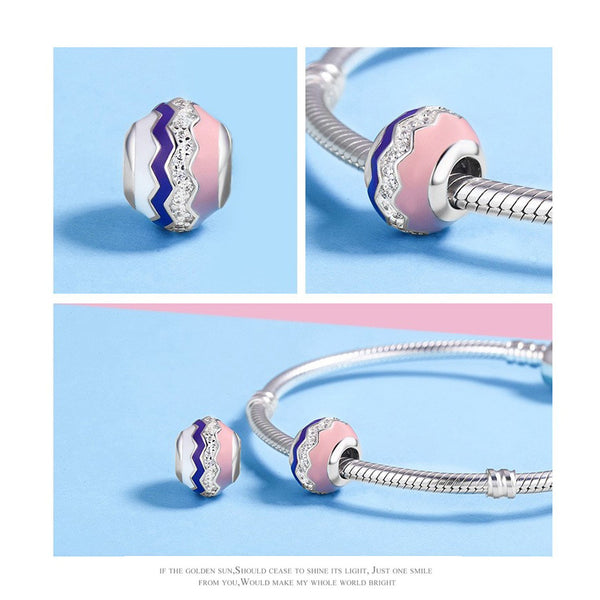 925 Sterling Silver Elegant Wave Bead Charm Fits Pandora Charm Bracelet Pendant