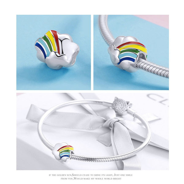 925 Sterling Silver Rainbow Bead Charm Fits Pandora Charm Bracelet Pendant