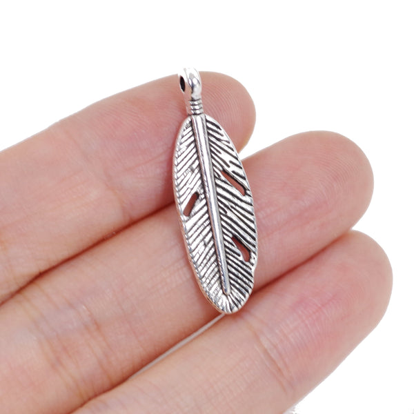 10 Pcs Vintage Feather Charm Antique Alloy Jewelry Pendant