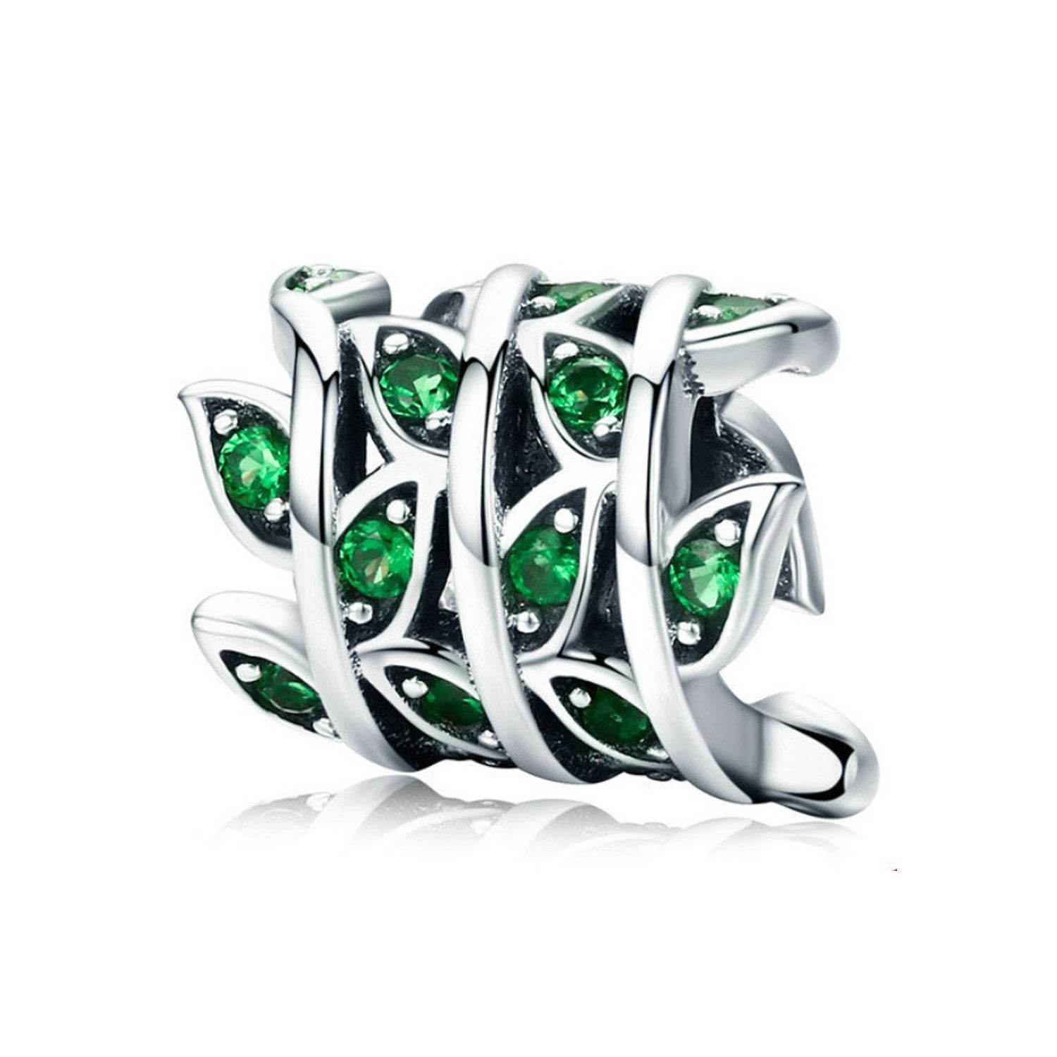Solid 925 Sterling Silver Green Leaf Bead Charm For Bracelet Pendant