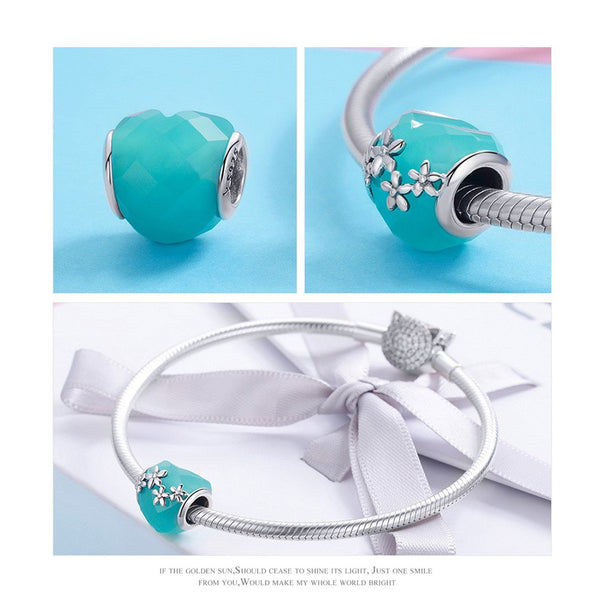 925 Sterling Silver Elegant Flower Charm Bead Fits Charm Bracelet Pendant