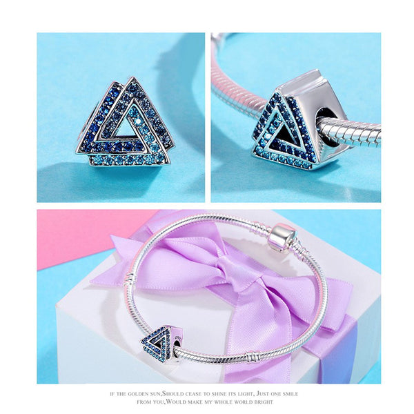 Solid 925 Sterling Silver Triangle Bead Charm For Bracelet Pendant