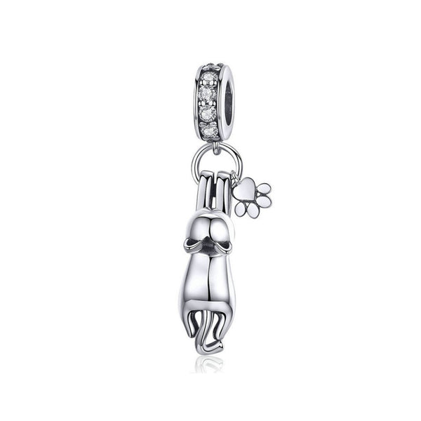 925 Sterling Silver Cat Animal Charm Bead Fits Charm Bracelet Pendant