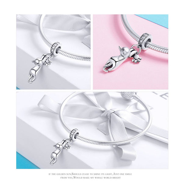 925 Sterling Silver Cat Animal Charm Bead Fits Charm Bracelet Pendant