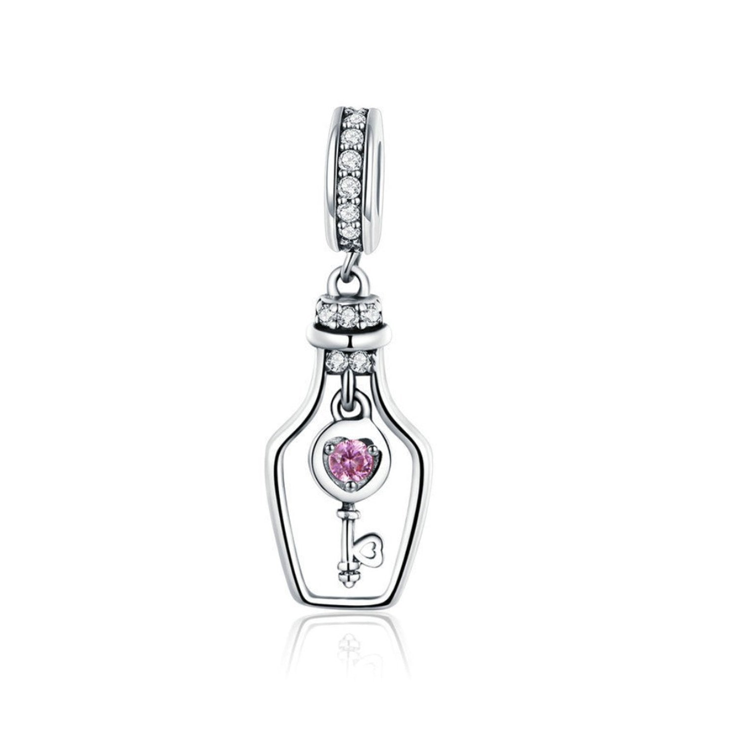 Solid 925 Sterling Silver Bottle Bead Charm For Bracelet Pendant