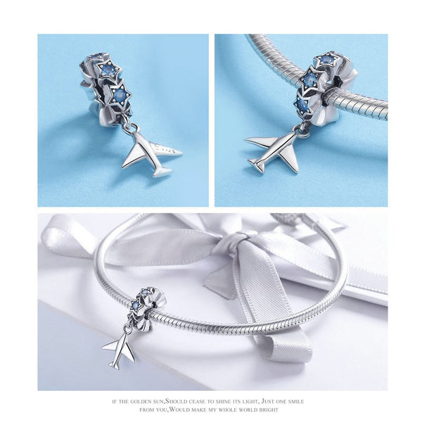 925 Sterling Silver Plane Charm Bead Fits Charm Bracelet Pendant